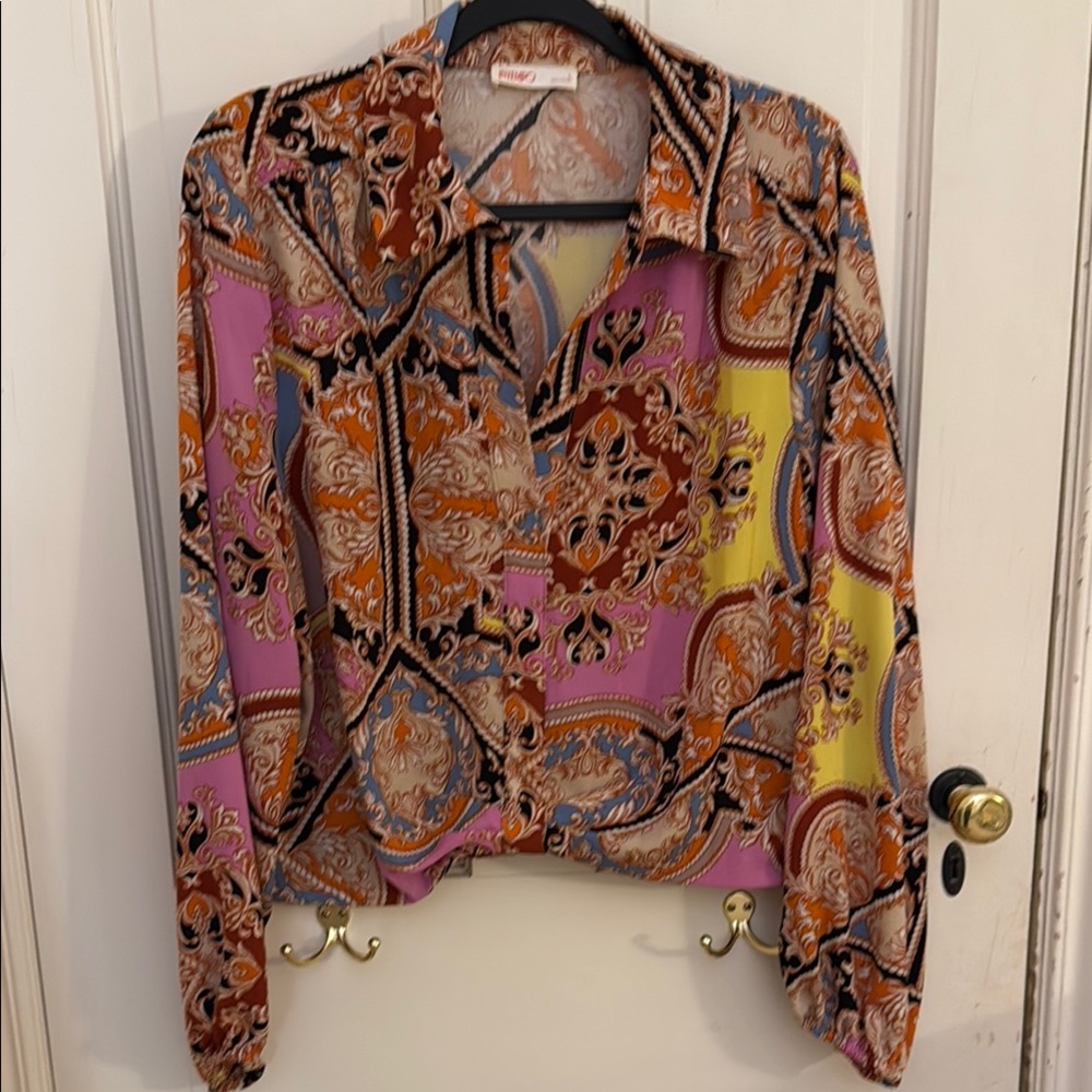 Vibrant Pink and Yellow Blouse Top